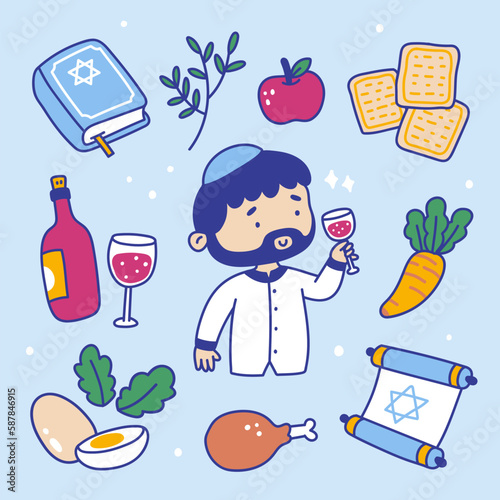 Set of handdrawn Passover in cartoon style