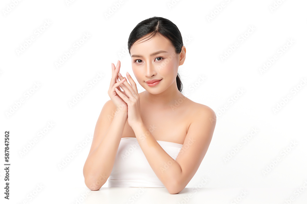 Beautiful young asian woman with clean fresh skin on white background, Face care, Facial treatment, Cosmetology, beauty and spa, Asian women portrait. Beautiful young asian woman with clean fresh skin on white background, Face care, Facial treatment, Cosmetology, beauty and spa, Asian women portrait.