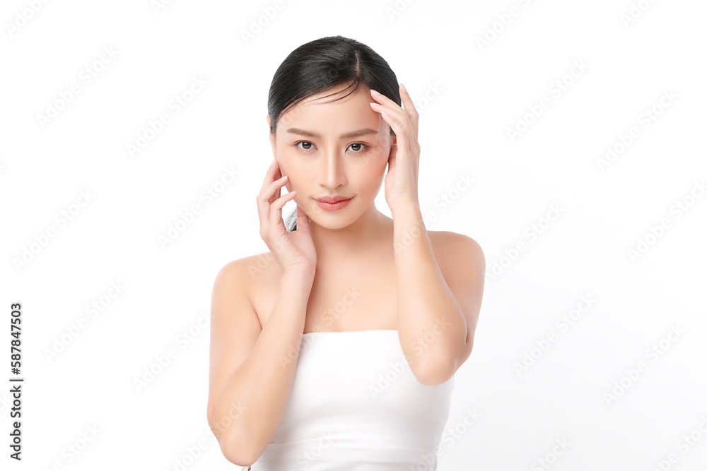 Beautiful young asian woman with clean fresh skin on white background, Face care, Facial treatment, Cosmetology, beauty and spa, Asian women portrait. Beautiful young asian woman with clean fresh skin on white background, Face care, Facial treatment, Cosmetology, beauty and spa, Asian women portrait.
