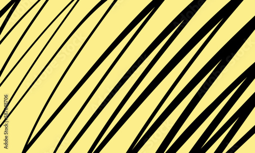 Abstract pattern of wavy black lines on a yellow background. Composition in the form of an arbitrary two-colours background. Vector illustration, EPS 10. Copy space.