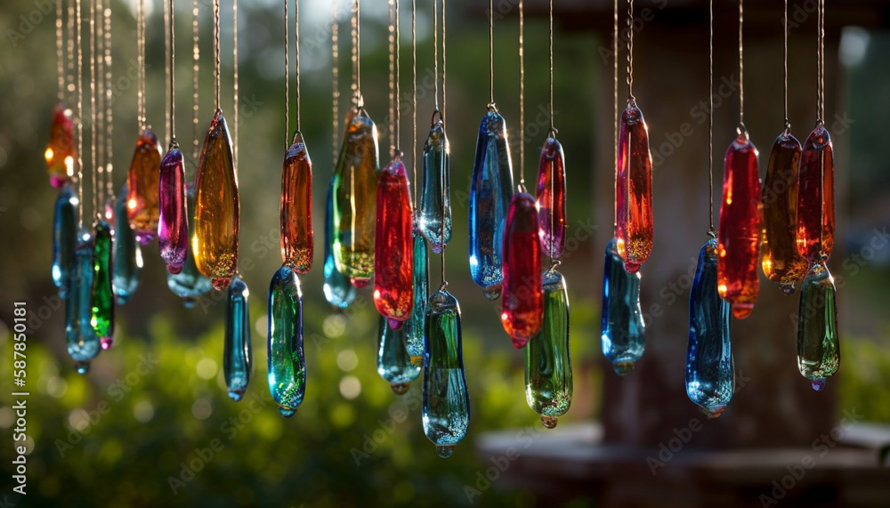 Fototapeta premium Vibrant colored balls reflect fun in defocused background generated by AI