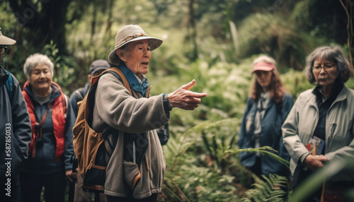 Active seniors enjoy adventure hiking and exploring nature generated by AI © Jeronimo Ramos