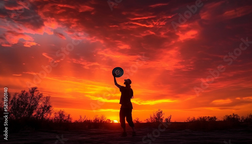 Silhouetted athletes playing tennis at sunset outdoors generated by AI
