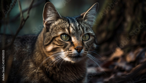 Curious kitten stares at camera, fluffy fur generated by AI