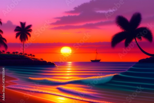 Graphic representation of "Island Anchor at Sunset". Generative AI.  © Leandro