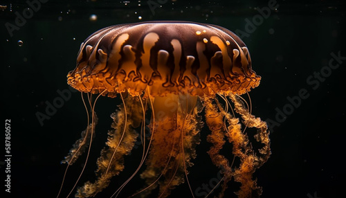Phosphorescent moon jellyfish glowing in underwater beauty generated by AI
