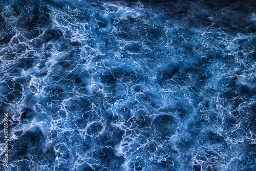 sea waves foam drone view abstract background ocean top
