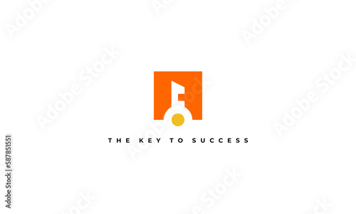 illustration vector graphic logo designs. pictogram logo key icon in square shape orange color