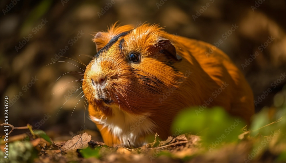 Fluffy guinea pig eats grass in meadow generated by AI Fluffy guinea pig eats grass in meadow generated by AI