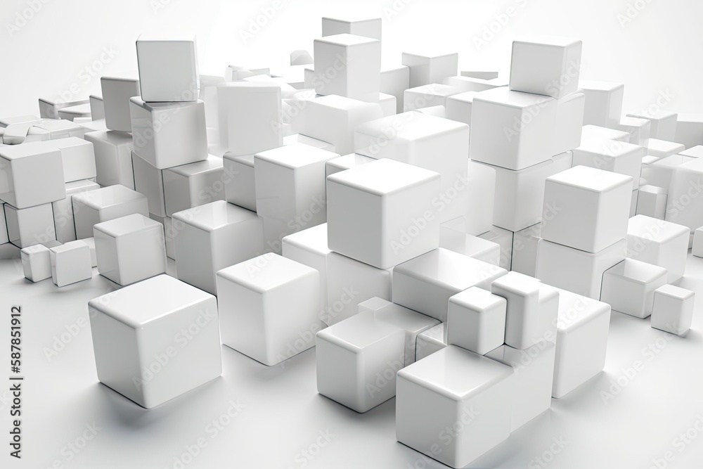 Minimalist Art Installation of White Cubes on a White Surface. Generative AI Minimalist Art Installation of White Cubes on a White Surface. Generative AI