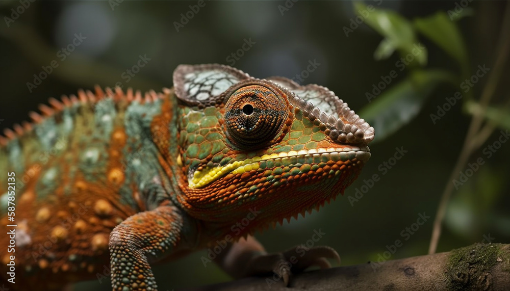 Gecko perching on branch, scales with pattern generated by AI Gecko perching on branch, scales with pattern generated by AI