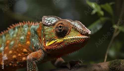 Gecko perching on branch  scales with pattern generated by AI