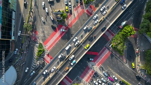 Bangkok City Traffic Crossroads (Drone View)