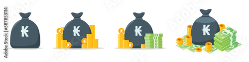 Lao Kip Money Bag Icon Set