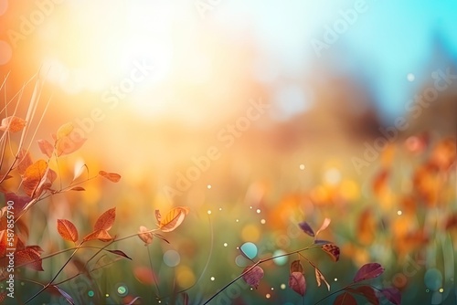 sunlit field of colorful flowers. Generative AI
