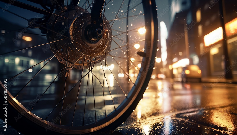 lights in the city, night bike ride with rain
