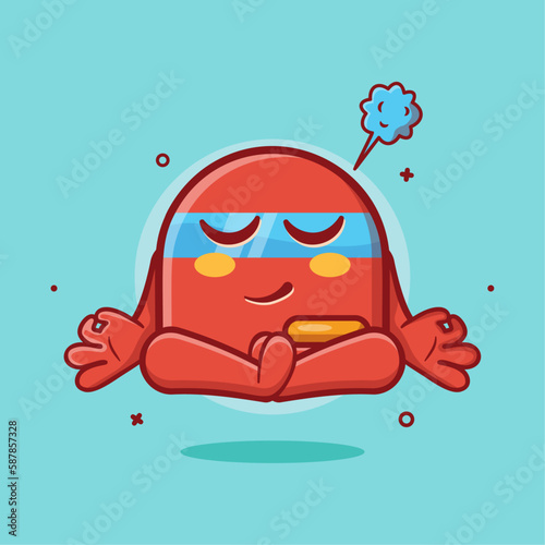 calm air purifier character mascot with yoga meditation pose isolated cartoon in flat style design 