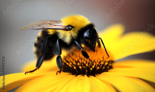 bumble bee gathering pollen on yellow flower, made with generative ai