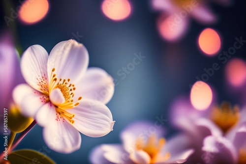 Graphic representation of Floral Feminine Banner with Bokeh Glow. Generative AI. 