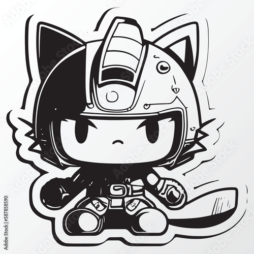 Cartoon kitten robot character sketch in anime style