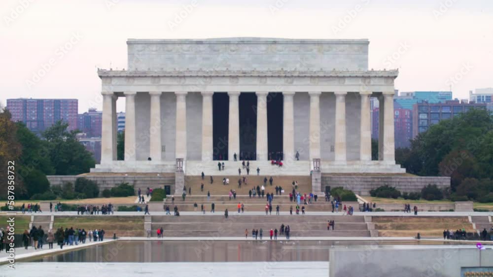 Slow Motion Lockdown Shot Of People On Steps Of Lincoln Memorial Against Sky - Washington, District of Columbia Slow Motion Lockdown Shot Of People On Steps Of Lincoln Memorial Against Sky - Washington, District of Columbia