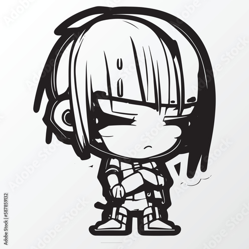 Cartoon women robot character sketch in anime style