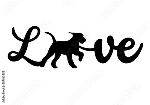 word love airedale terrier dog silhouette white background