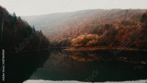 Clouds Mist Autumn Lake Fly Back Under Bridge v2 Drone Nature Bulgaria photo