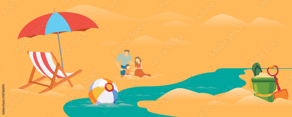 Family Fun at the Beach: Vector Illustration for Summer Vacation and Relaxation