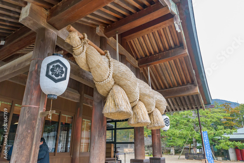 Large shimenawa of the Izumo-Taisha grand shrine in Izumo City, Shimane Prefecture, Japan photo