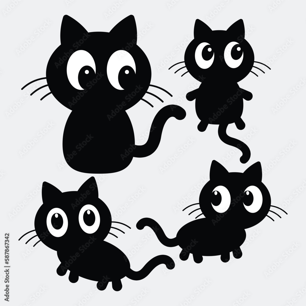 Black kawaii cat vector illustration