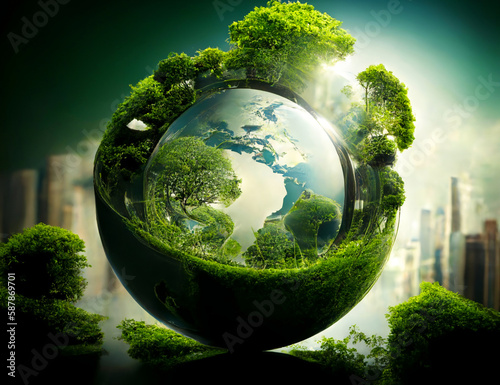 Green Economy, Green Solutions for a Sustainable Future. This illustration showcases various green solutions that contribute to a sustainable future. 