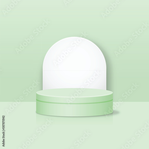 Minimal green podium and white background illustration. For presentation or product display, studio room