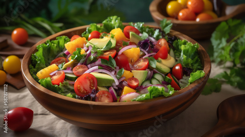 Healthy and fresh salad. Generative AI.