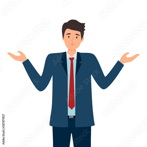Businessman with I don’t know gesture in flat design on white background. I don’t care.