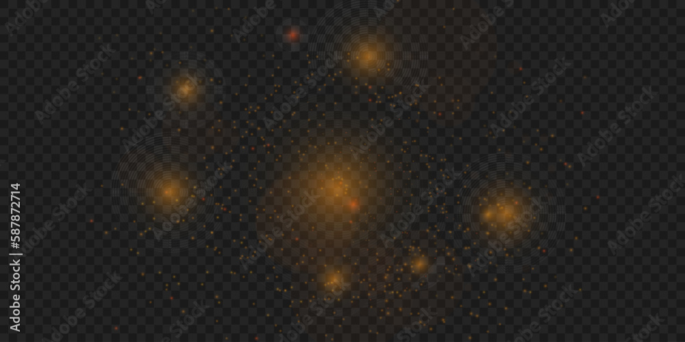 Vector transparent sunlight special lens flare light effect.Christmas background. Powder PNG. Magic shining gold dust. Fine, shiny dust bokeh particles fall off slightly. Fantastic shimmer effect. Vector transparent sunlight special lens flare light effect.Christmas background. Powder PNG. Magic shining gold dust. Fine, shiny dust bokeh particles fall off slightly. Fantastic shimmer effect.