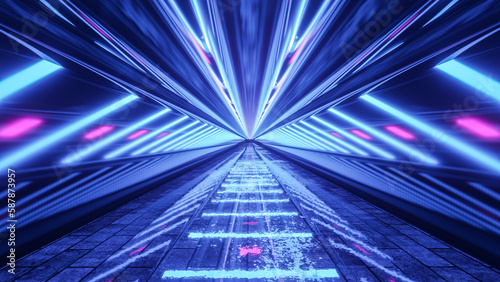 Φωτογραφία Futuristic scene with neon fluorescence light in the long corridor in the cyber