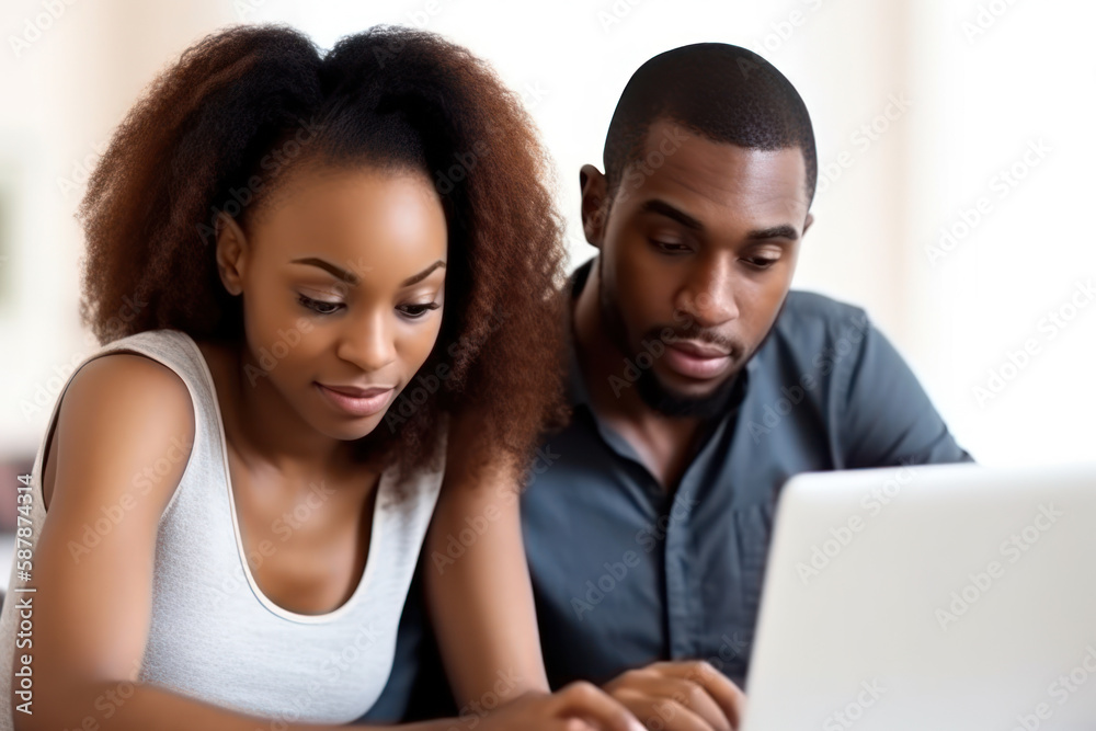 African-American Couple working on Laptop created by Generative AI African-American Couple working on Laptop created by Generative AI