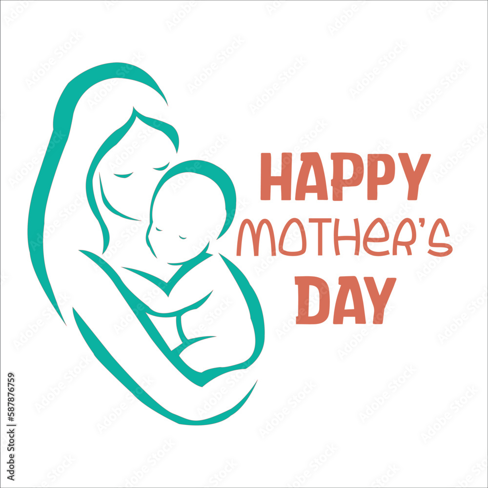 Hand draw happy mothers day mom and child love card background.