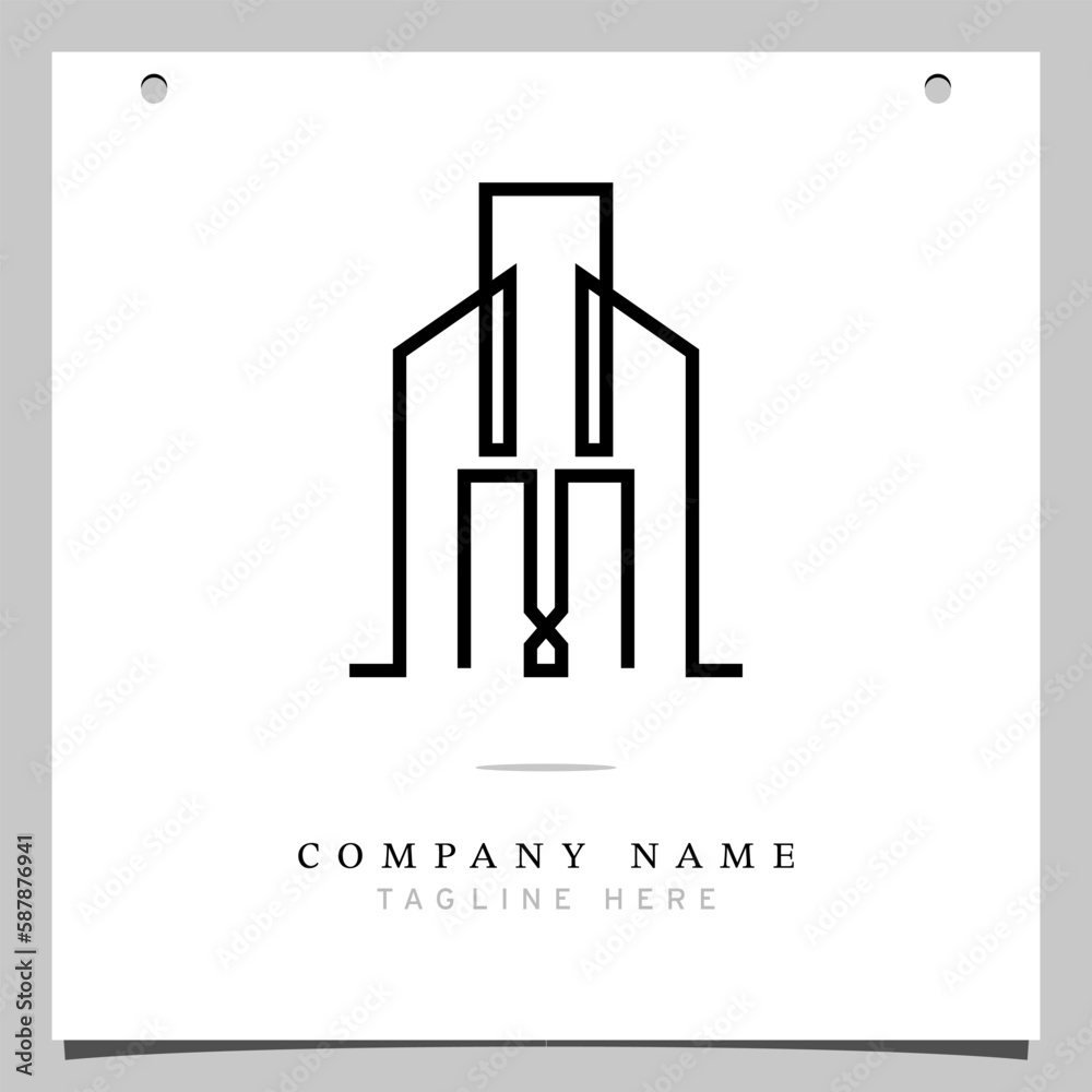 Line Art Logo, Icon logo with illustration lines forming a building plane, Minimalist building, monoline logo, outline - vector Line Art Logo, Icon logo with illustration lines forming a building plane, Minimalist building, monoline logo, outline - vector