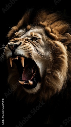 Wildlife  angry LION. Generative ai