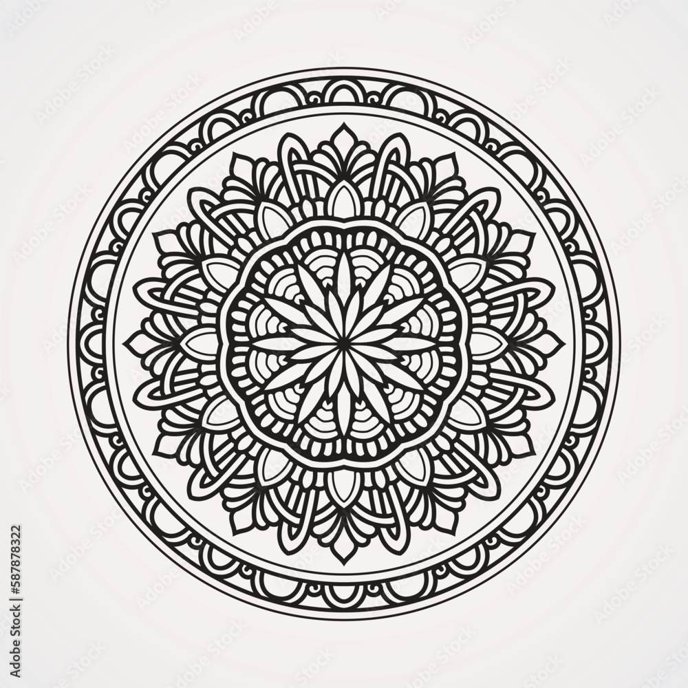 ornaments form a circle with continuous lines. suitable for henna, tattoos, photos, coloring books. islam, hindu,Buddha, india, pakistan, chinese, arab
