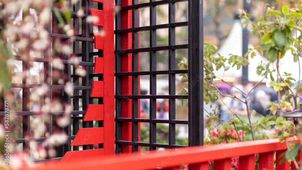 japanese fence made of red and black