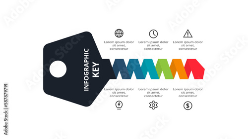 Key concept for infographic with 6 steps, options, parts or processes. Business data visualization.