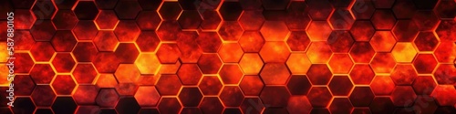 Fire Beautiful Hexagonal Tiles Texture Background. Generative AI