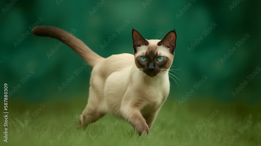 Siamese cat with green background