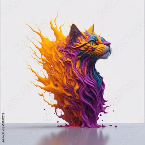 Splash art of a cat head illustration AI-generated using Generative A.I.