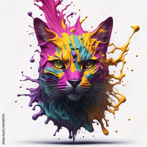 Splash art of a cat head illustration AI-generated using Generative A.I.