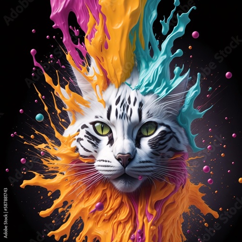 Splash art of a cat head illustration AI-generated using Generative A.I.