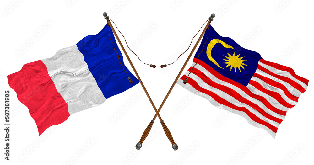 National flag of Malaysia and France. Background for designers National flag of Malaysia and France. Background for designers